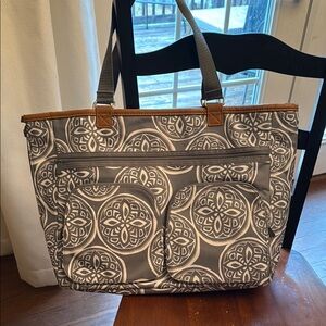 Thirty-One Reversible Gray Patterned Tote Bag